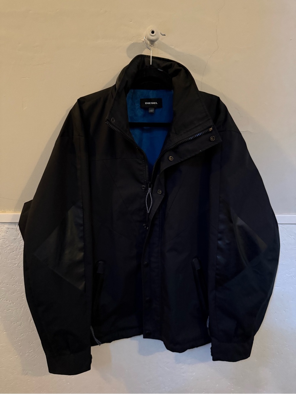 Diesel Black Men's Water-Resistant Zip Jacket with Blue Lining